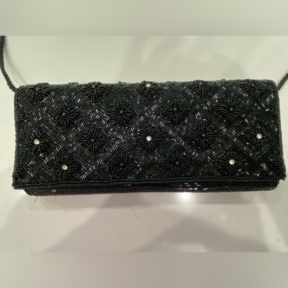 NWOT Black Beaded Evening Bag with Crystals